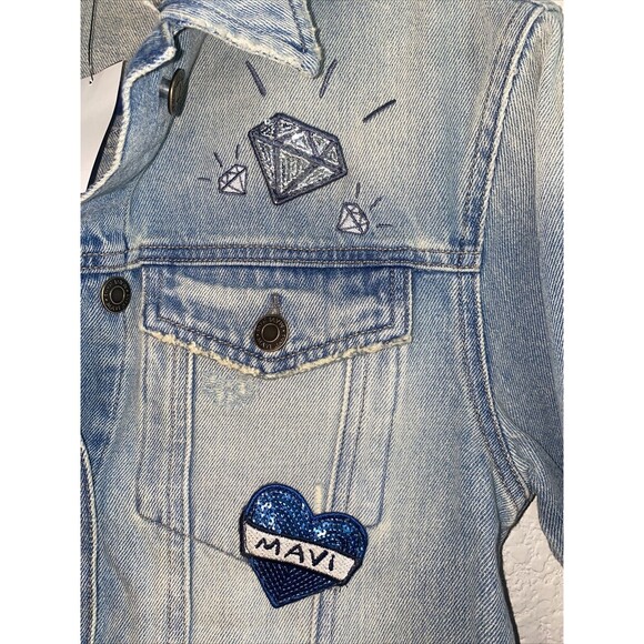 New Mavi jean jacket patches 90s 80s KARLA Sequin retro L Heart city - Picture 3 of 11